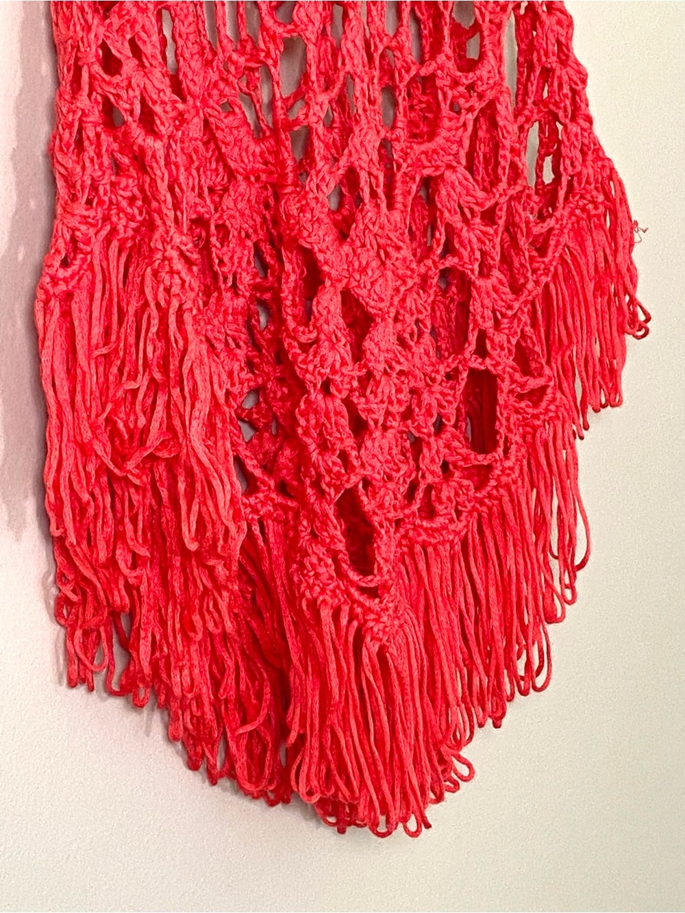 Bright Vibrant Coral Red Boho Crochet Floral Fringe V Tunic Tank Top Cover Up - Picture 4 of 8